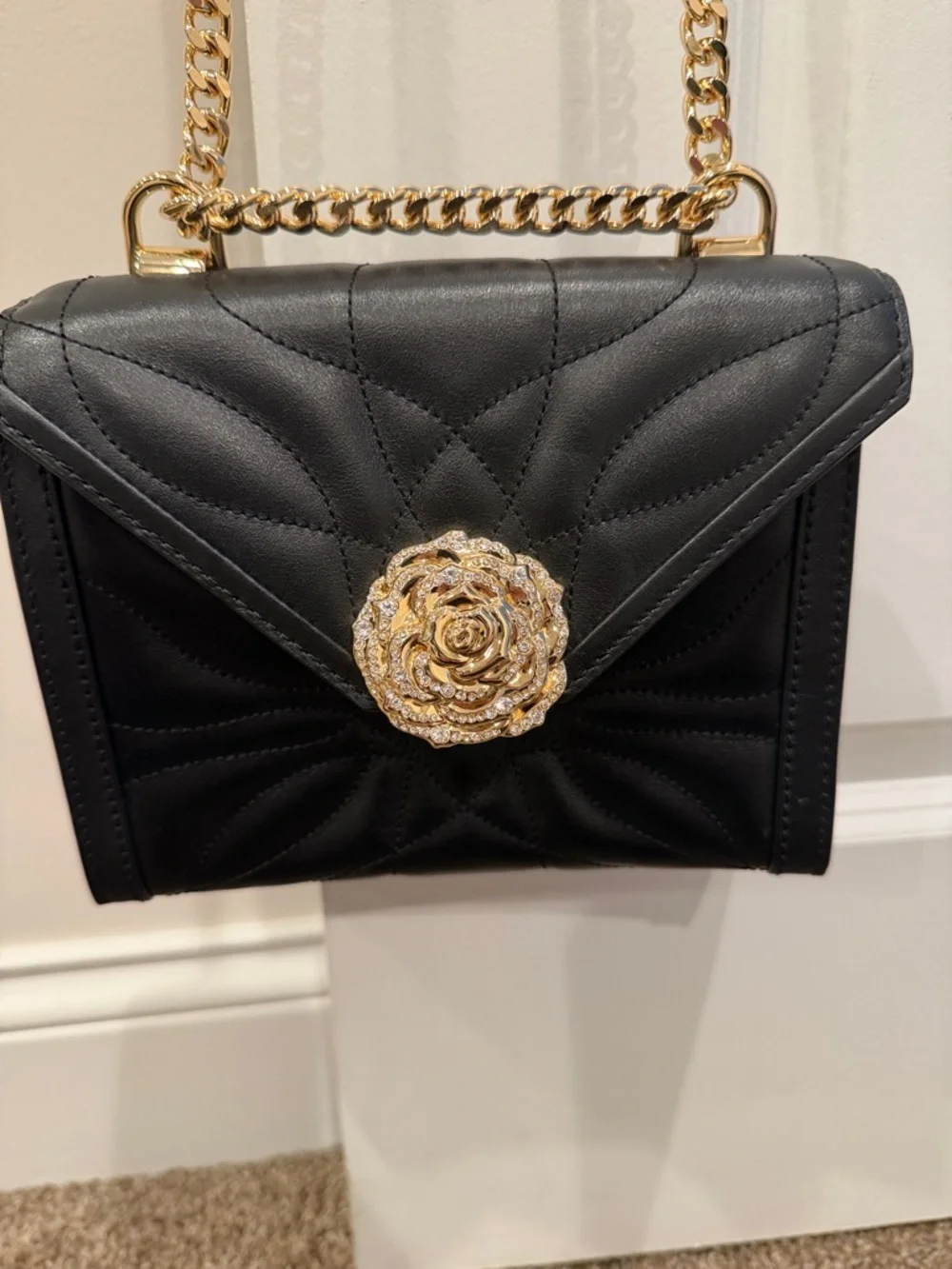 Michael Kors Black Quilted Crossbody with Gold Chain and Floral Medallion - Picture 2 of 10